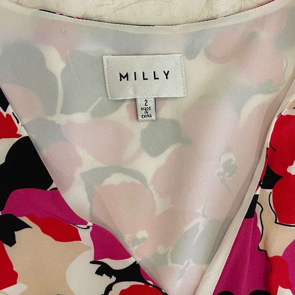 MILLY Eleanora Floral Printed Wrap Silk Midi Dress Size 2 - Picture 6 of 13